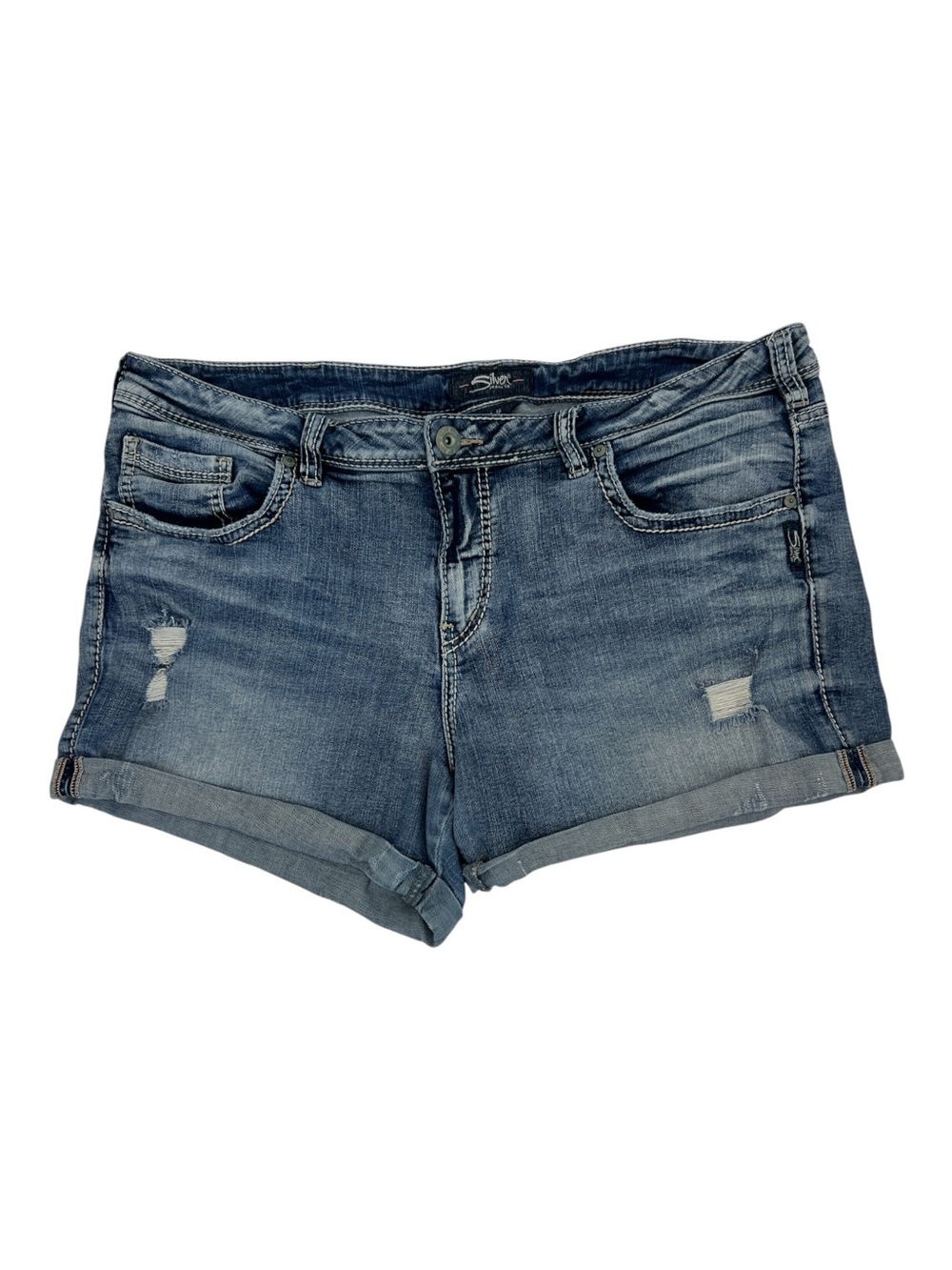 Silver Jeans Co. Mid Rise Denim Distressed Cuff Boyfriend Sam Shorts SZ 20